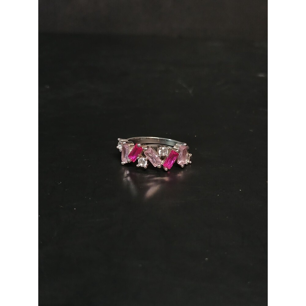 Sterling Silver Pink Topaz & CZ Ring Size 7